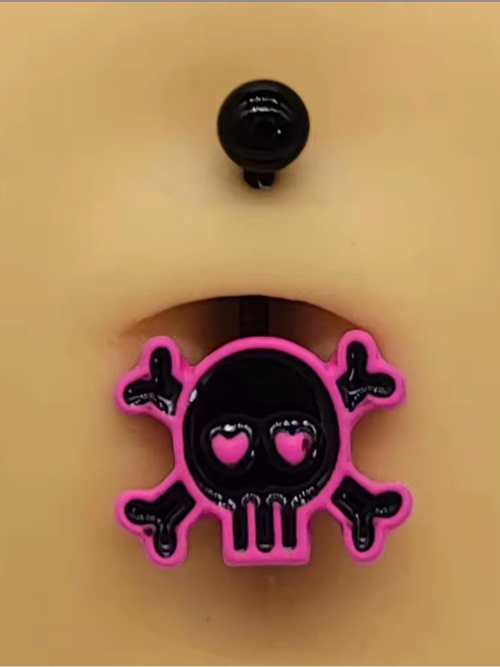Sugar Skull Belly Button Ring - Pink and Black